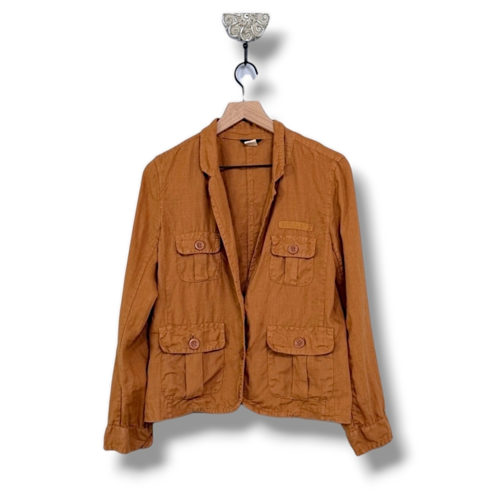 J Crew Natural Linen Vintage Safari Blazer, Pocket Utility Jacket - Picture 4 of 13